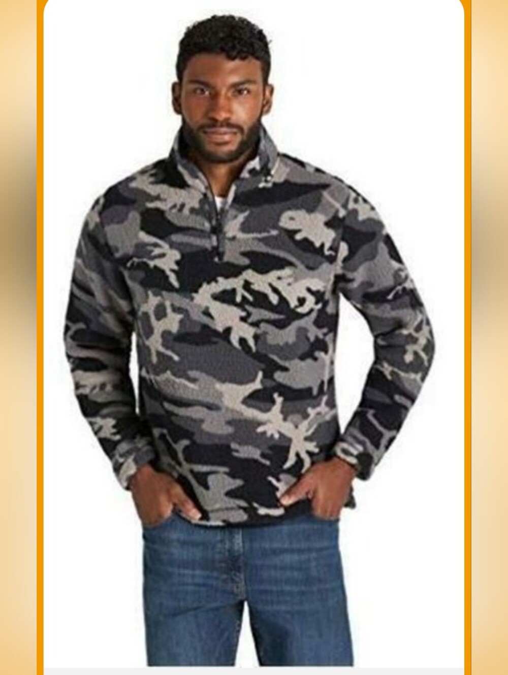 Wrangler Men's Medium Gray/Black Camo Fleece 1/4 Zip Mock Neck Pullover Sweater